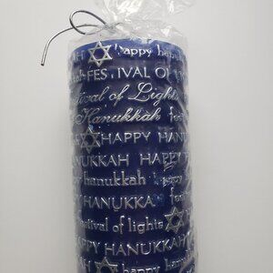 Happy Hanukkah - Festival of Lights - Pillar Candle Blue Silver New
